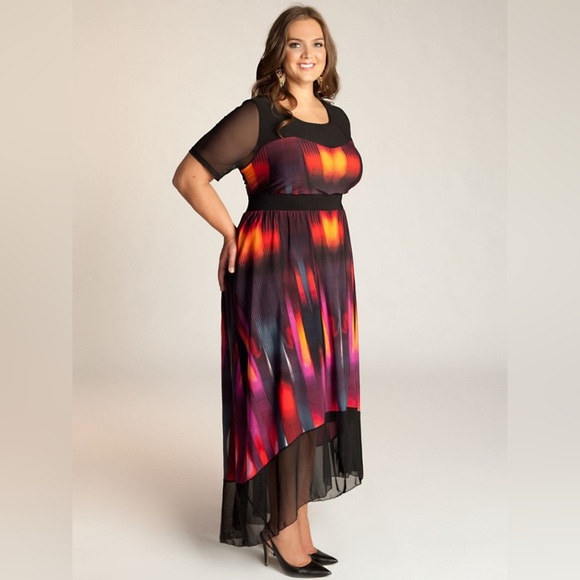 IGIGI Womens 12 NWT Cocktail Dress Empire Waist Mesh High Low Hem Bold Print - Picture 2 of 11